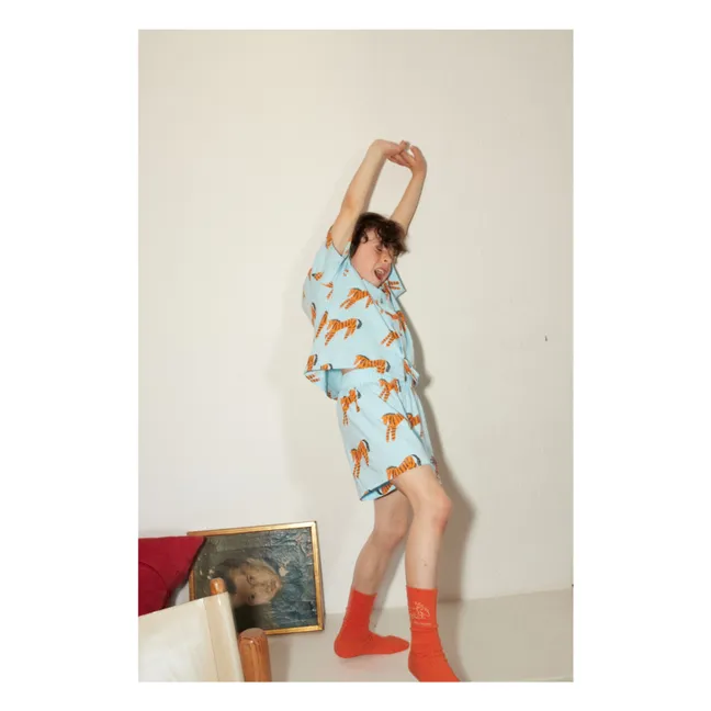 Organic Cotton Zebra Shirt and Short Set | Light blue