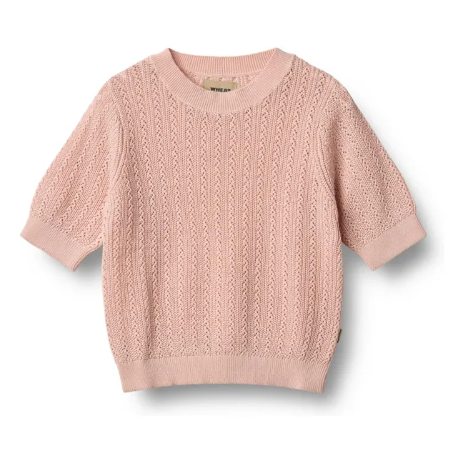 Maglione a maniche corte in maglia di cotone biologico Alva | Rose poudré