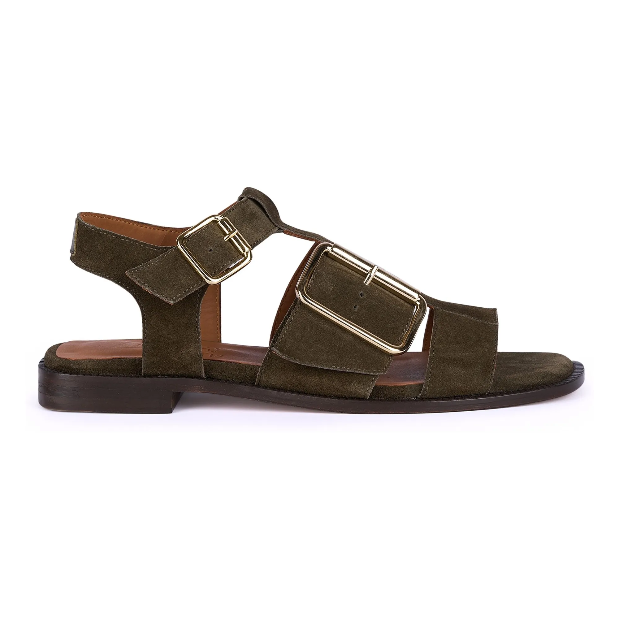 Anthology Paris Olive Green Rosilda Suede Sandals