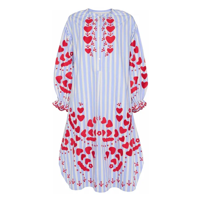 Robe Elisabeth Rayée Coton Bio | Bleu