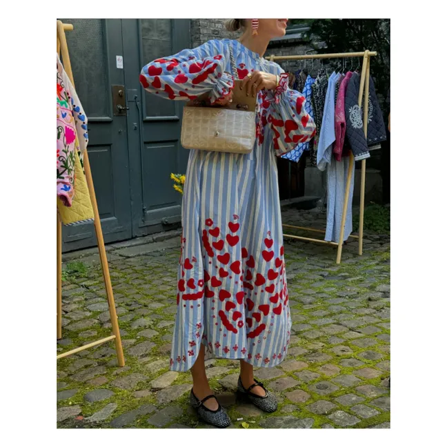 Robe Elisabeth Rayée Coton Bio | Bleu