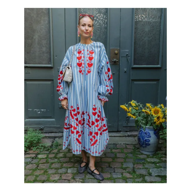 Robe Elisabeth Rayée Coton Bio | Bleu