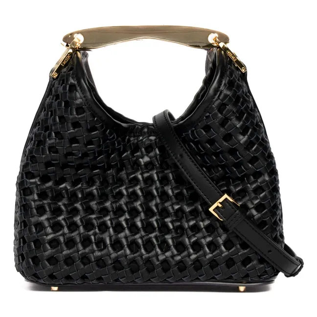 Borsa Boomerang piccola in pelle intrecciata | Nero