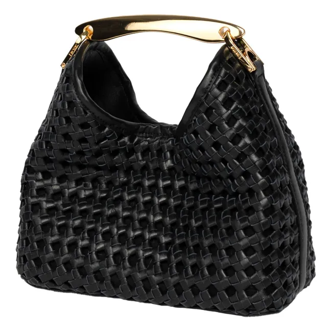 Borsa Boomerang piccola in pelle intrecciata | Nero