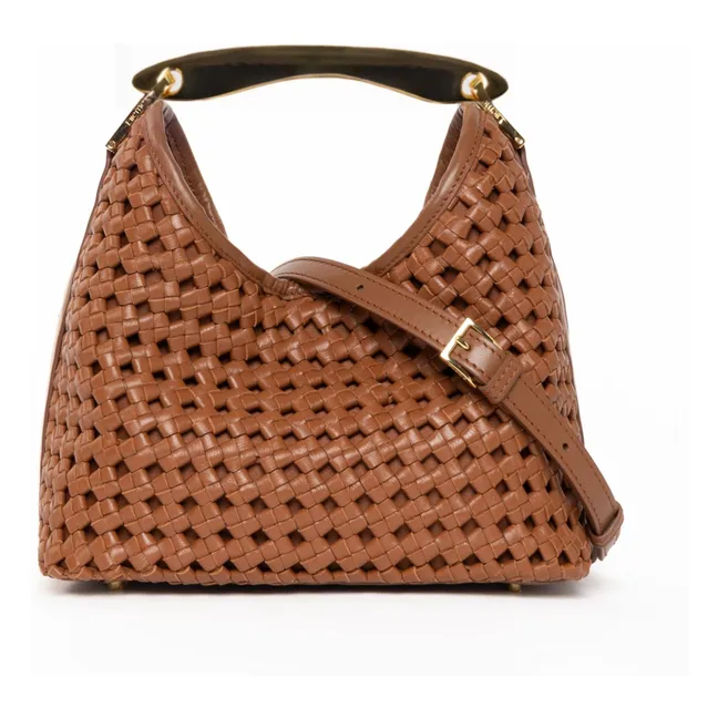 Borsa Boomerang piccola in pelle intrecciata | Cognac