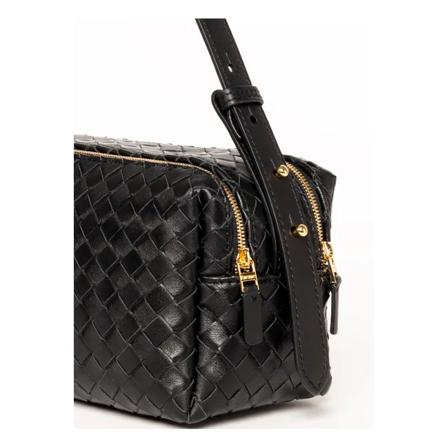 Borsa portamatite in pelle intrecciata | Nero