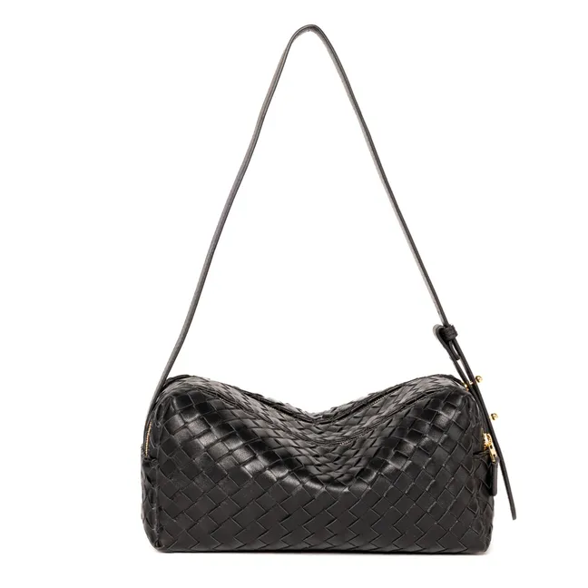 Borsa portamatite in pelle intrecciata | Nero