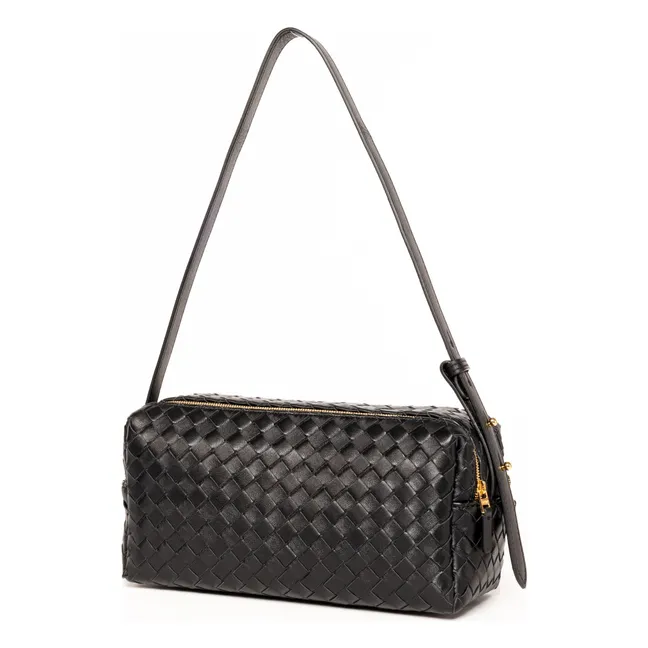 Borsa portamatite in pelle intrecciata | Nero