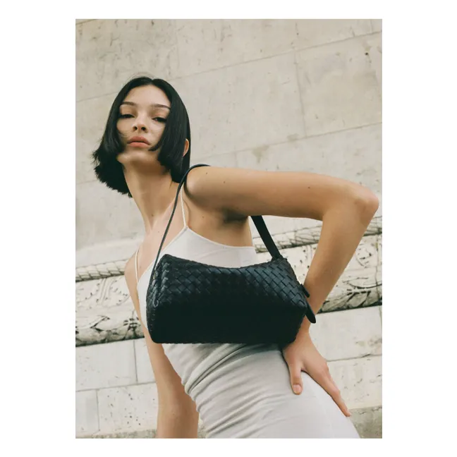 Borsa portamatite in pelle intrecciata | Nero