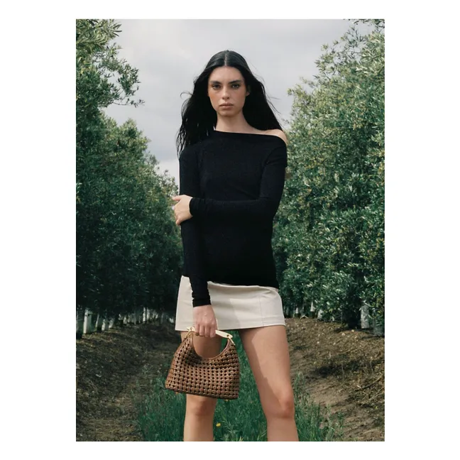 Sac Small Boomerang Cuir Tressé | Cognac