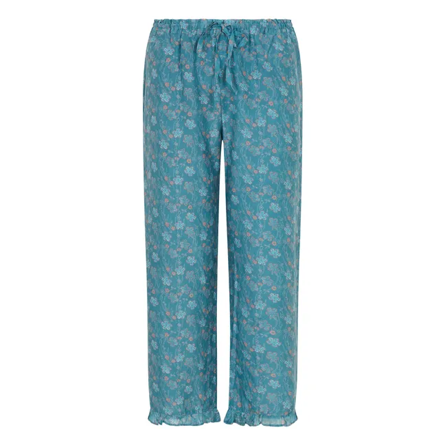Pantalon Montana Daisy Voile de Coton et Soie | Bleu céladon