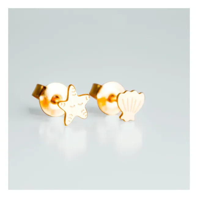 Boucles d'Oreilles Asymétriques Coquillage | Doré