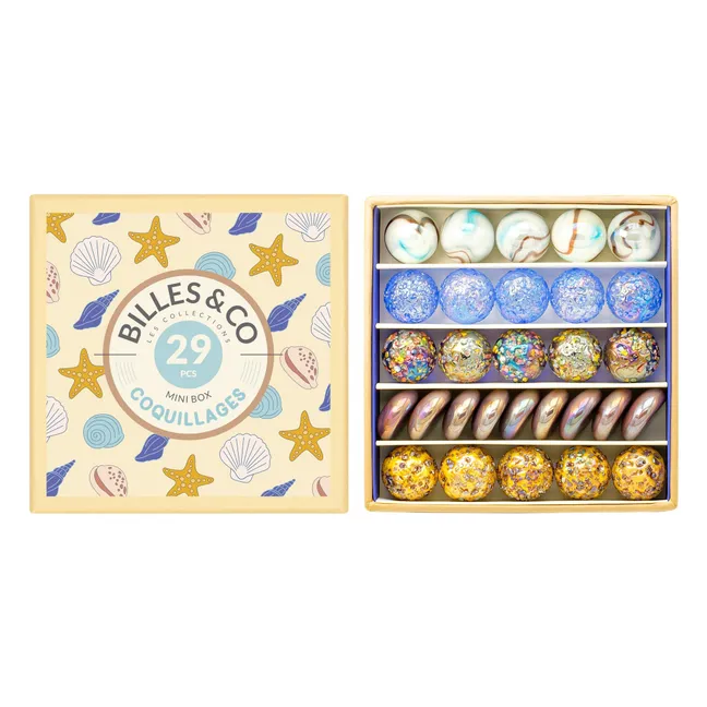 Set mit 29 Murmeln Muscheln