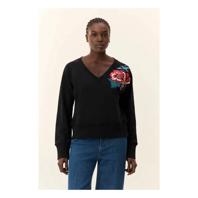 Sweatshirt Shavi Flower Bio-Baumwolle | Kohle