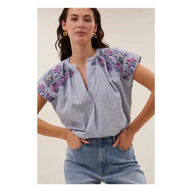Blouse Amie Brodée Rayures | Gris