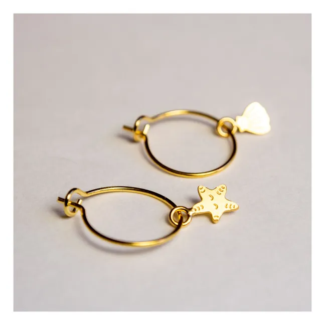 Pendientes de aro de concha asimétricos | Dorado