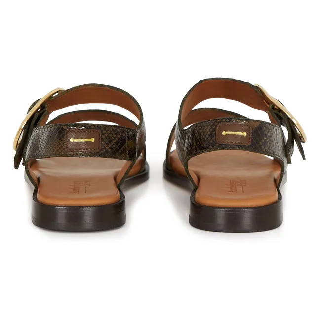 Sandalias con solapa Serpiente | Verde Kaki