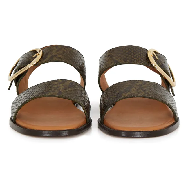 Sandalias con solapa Serpiente | Verde Kaki