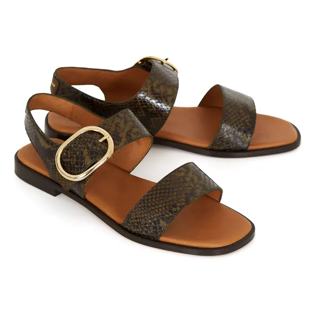 Sandalias con solapa Serpiente | Verde Kaki