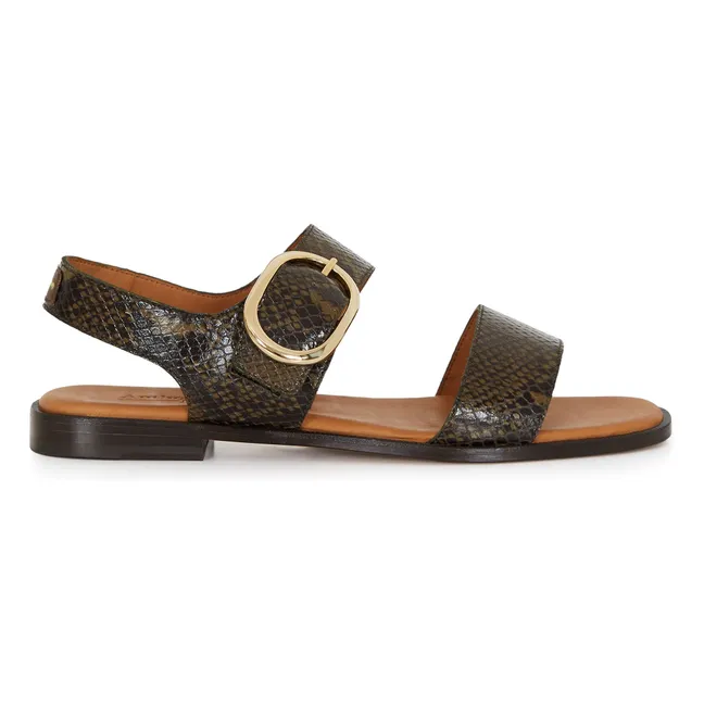 Sandalias con solapa Serpiente | Verde Kaki