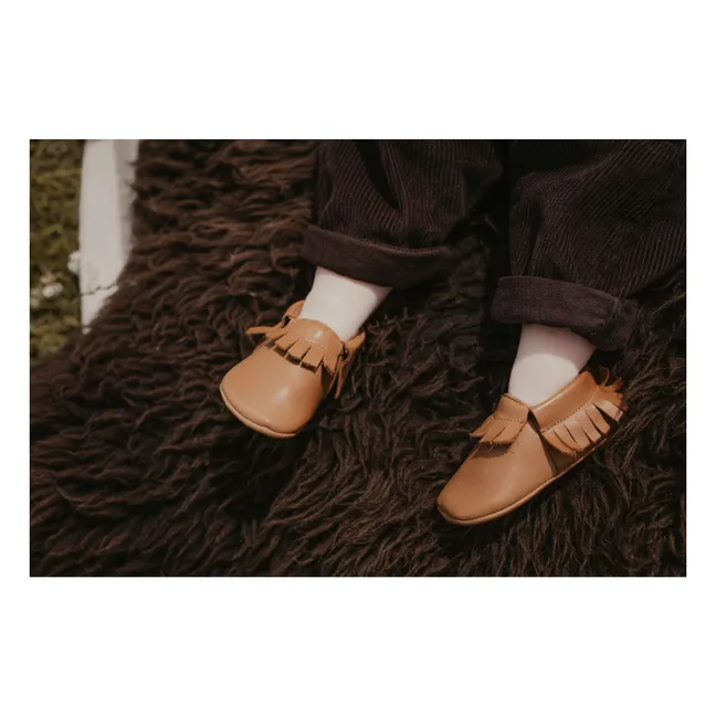 Fringed Baby Slippers | Camel