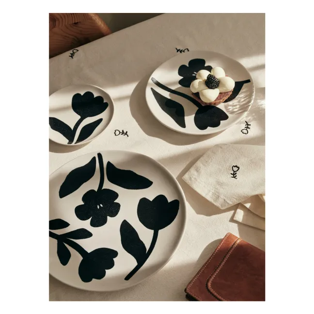 Plato de gres Flora | Negro
