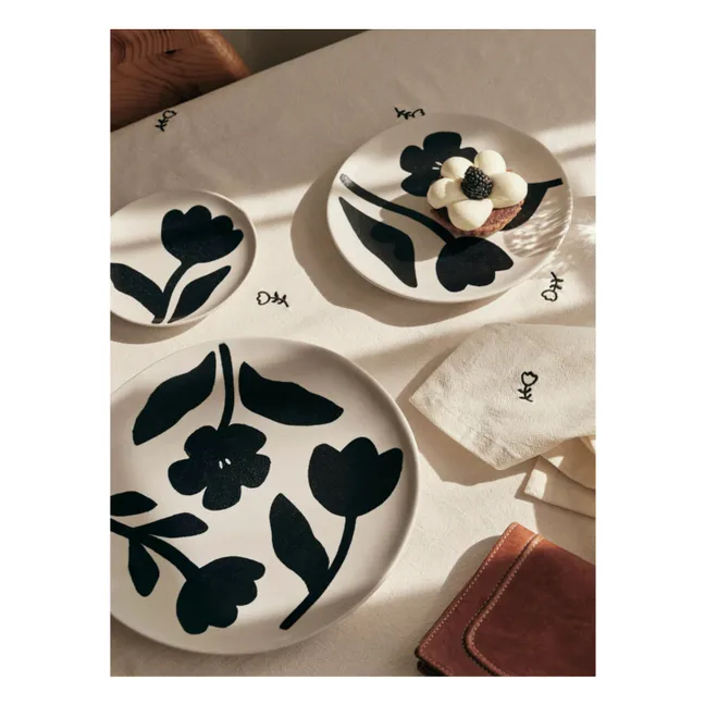 Piatto in gres Flora | Nero