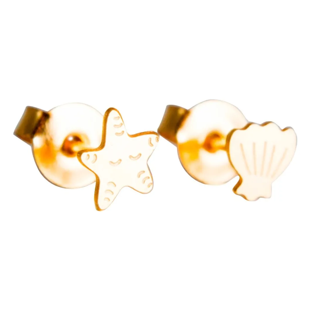 Adorabili Gold Asymmetrical Shell Earrings