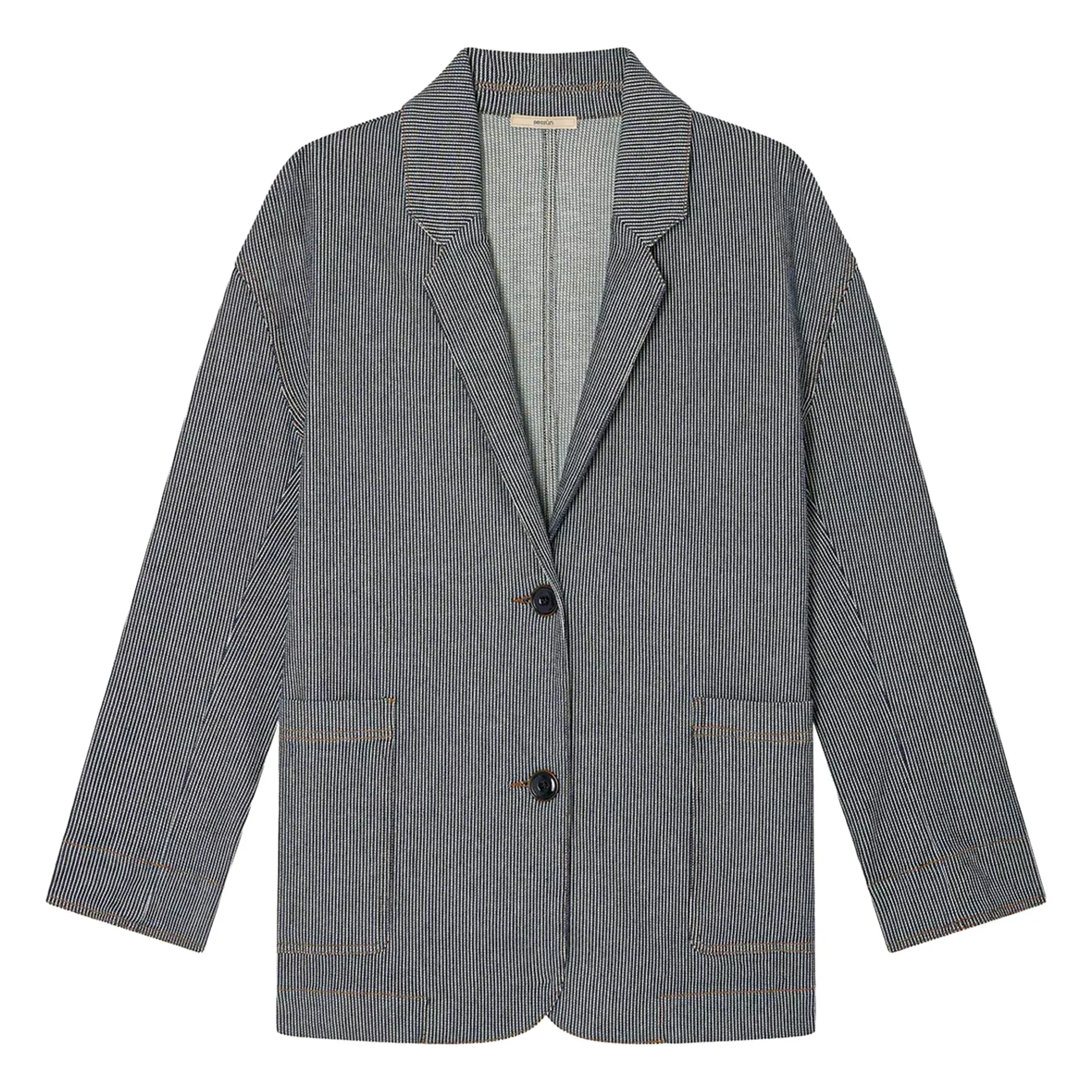 Sessùn Navy Blue Trani Stripes Organic Cotton Jacket