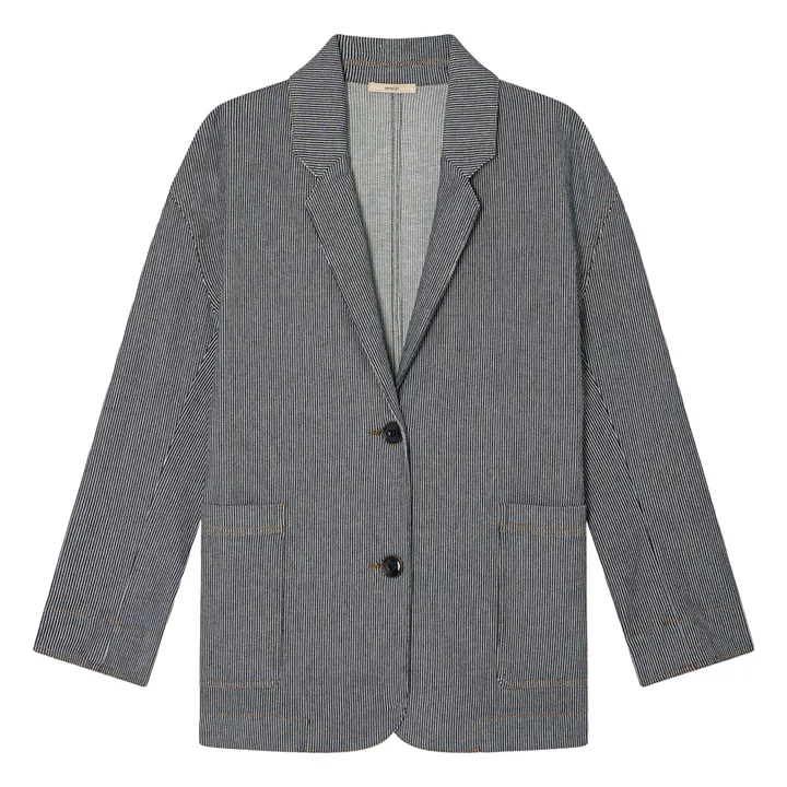 Veste Trani Rayures Coton Bio | Bleu marine- Image produit n°0