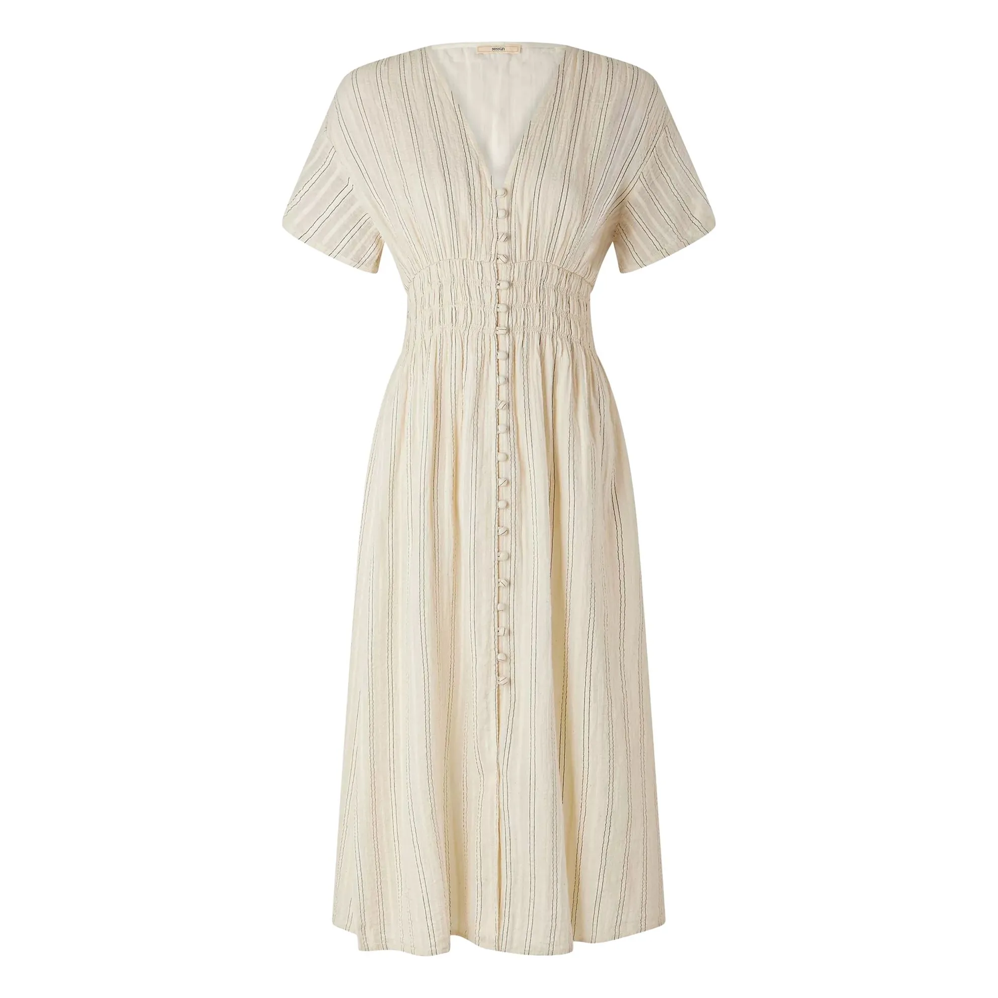 Sessùn Ecru Galaposa Stripes Metallic Dress
