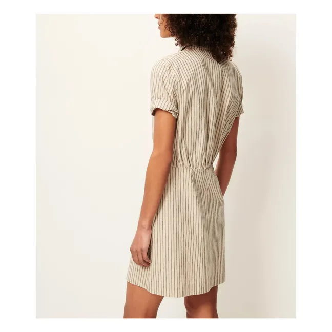 Vestido de rayas Tanohi de lino y algodón orgánico | Crudo
