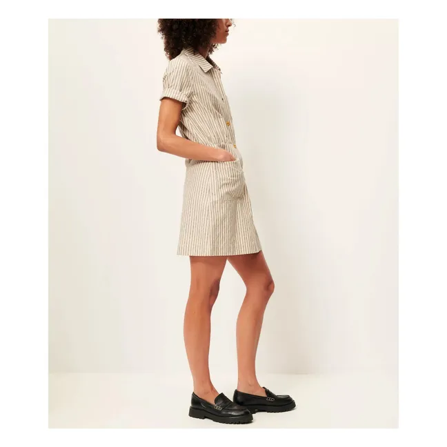 Robe Tanohi Rayures Lin et Coton Bio | Ecru