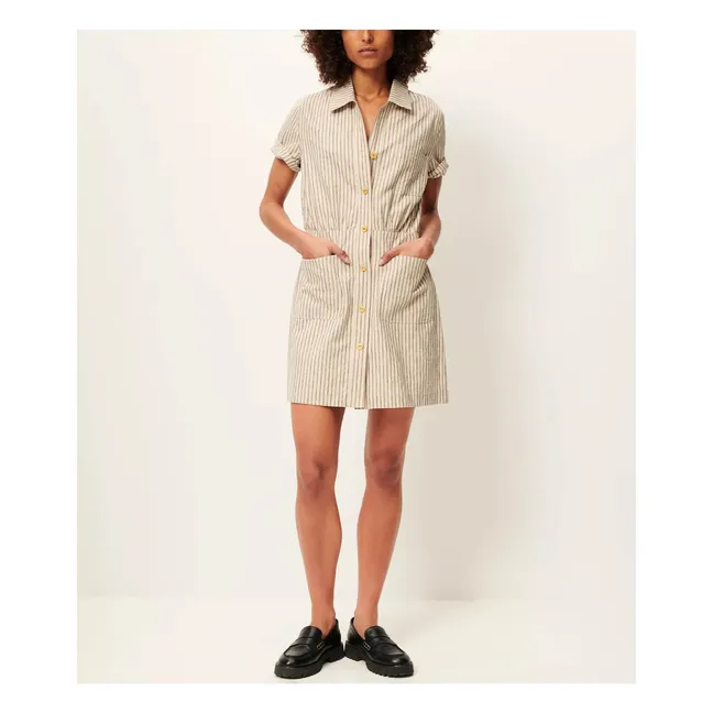 Robe Tanohi Rayures Lin et Coton Bio | Ecru