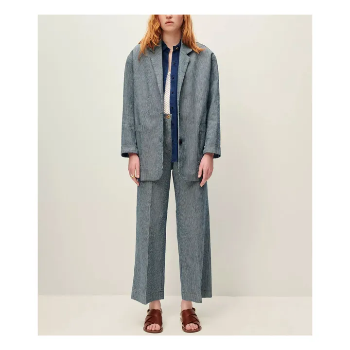 Veste Trani Rayures Coton Bio | Bleu marine- Image produit n°9
