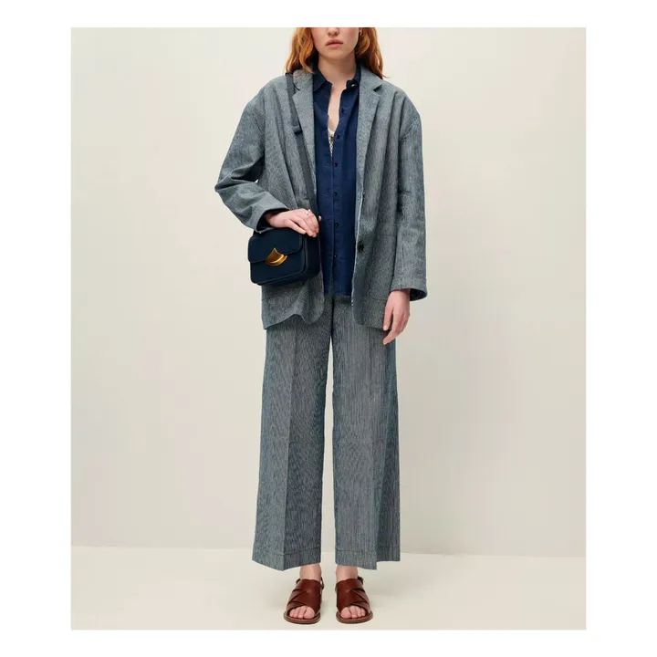 Veste Trani Rayures Coton Bio | Bleu marine- Image produit n°8