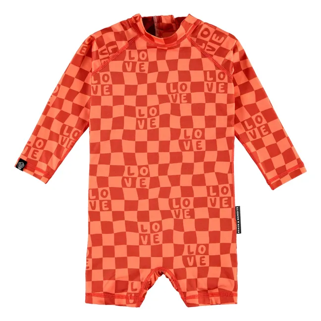 Combishort Anti-UV Checkered Love Fibres Recyclées | Corail
