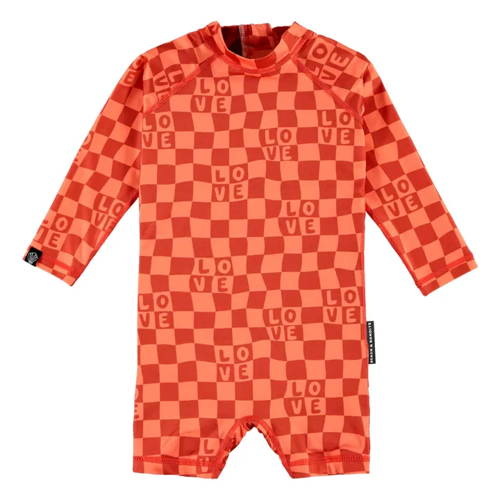 Combishort Anti-UV Checkered Love Fibres Recyclées | Corail- Image produit n°0