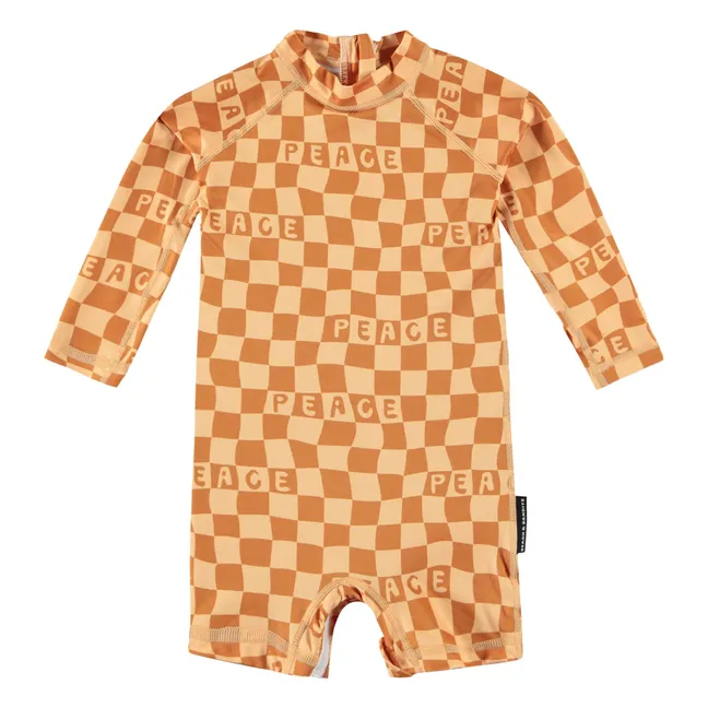 Combishort Anti-UV Checkered Peace Fibres Recyclées | Jaune