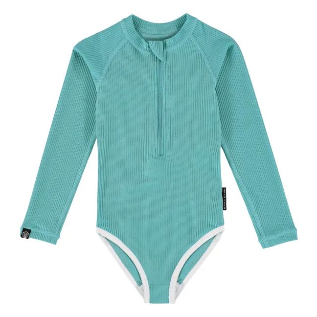 Maillot de Bain Anti-UV Côtelée Fibres Recyclées | Turquoise