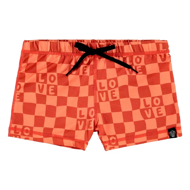 Short de Bain Anti-UV Checkered Love Fibres Recyclées | Corail