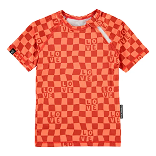 Anti-UV Checkered Love T-shirt Recycled fibers | Coral