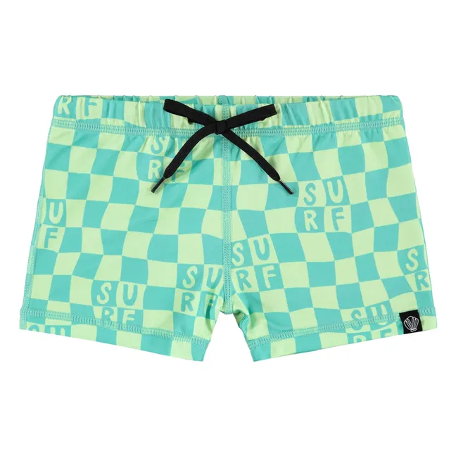 Short de Bain Anti-UV Checkered Surf Fibres Recyclées | Vert
