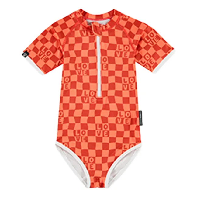 Maillot de Bain Anti-UV Checkered Love Fibres Recyclées | Corail