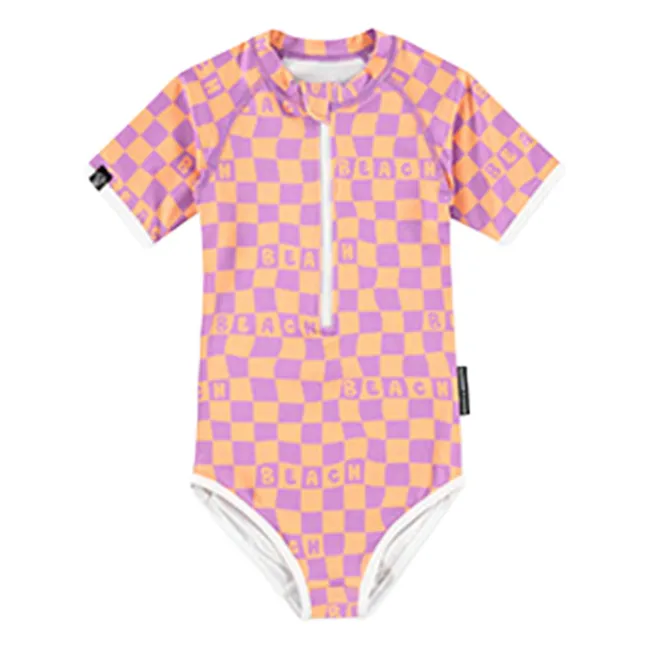 Maillot de Bain Anti-UV Checkered Beach Fibres Recyclées | Violet