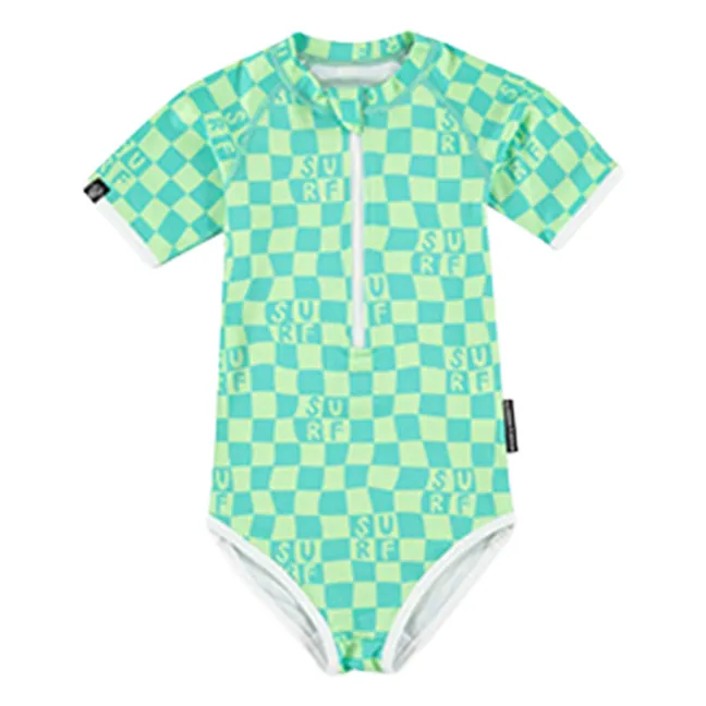Maillot de Bain Anti-UV Checkered Surf Fibres Recyclées | Vert