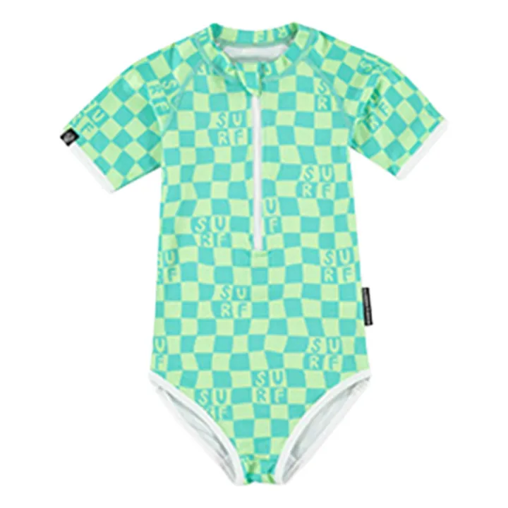 Maillot de Bain Anti-UV Checkered Surf Fibres Recyclées | Vert- Image produit n°0