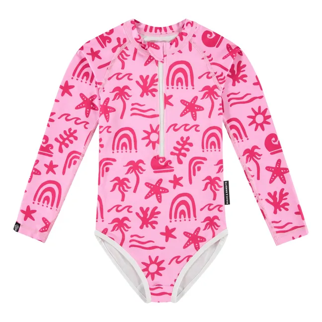 Maillot de Bain Anti-UV Tropical Vibes Fibres Recyclées | Rose