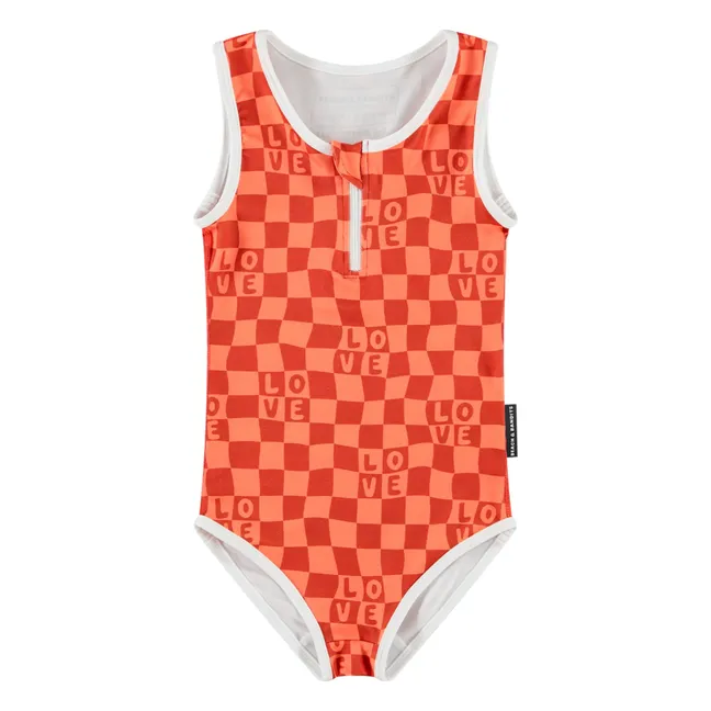 Maillot 1 Pièce Anti-UV Checkered Love Fibres Recyclées | Corail