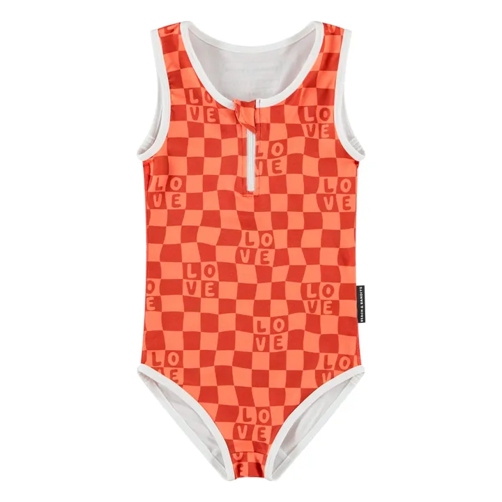 Maillot 1 Pièce Anti-UV Checkered Love Fibres Recyclées | Corail- Image produit n°0